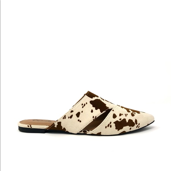 Cow Print Vegan Suede Mule Flats - Picture 7 of 12